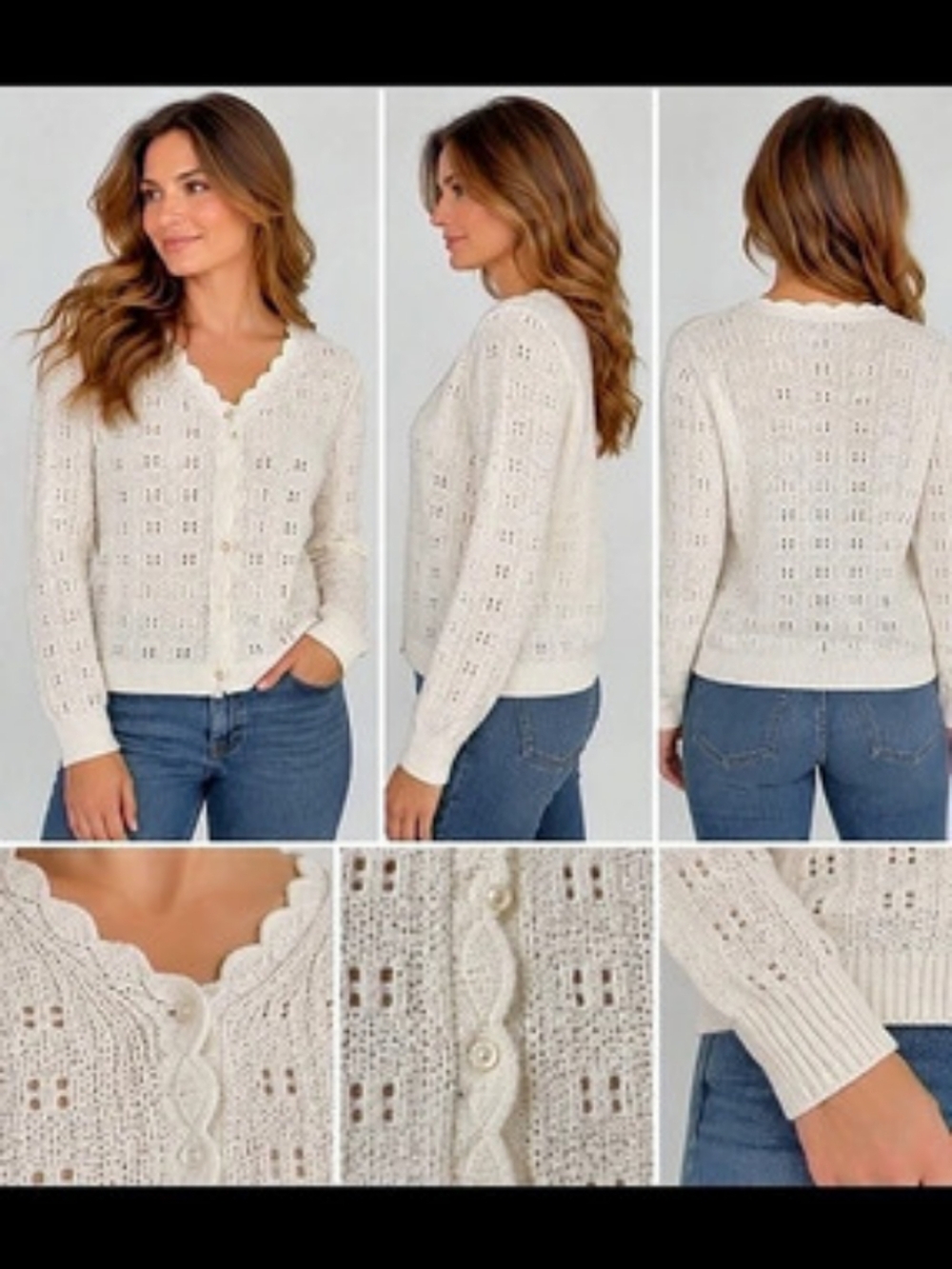 J.Crew Scalloped pointelle cardigan sweater Cotton White Small